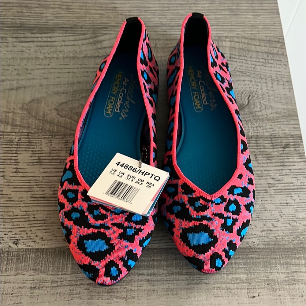 Skechers Pink and Blue Leopard Print Loafers